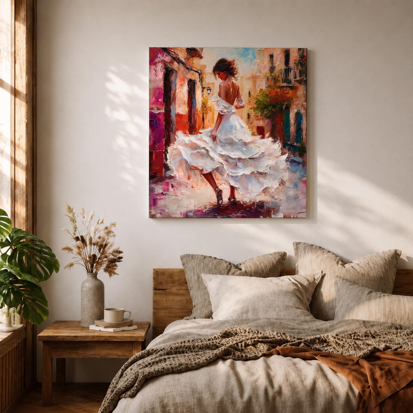 Flamenco Dancer Wall Art Spanish Dance Framed Canvas Impasto Latin Cultural Dance Home Decor