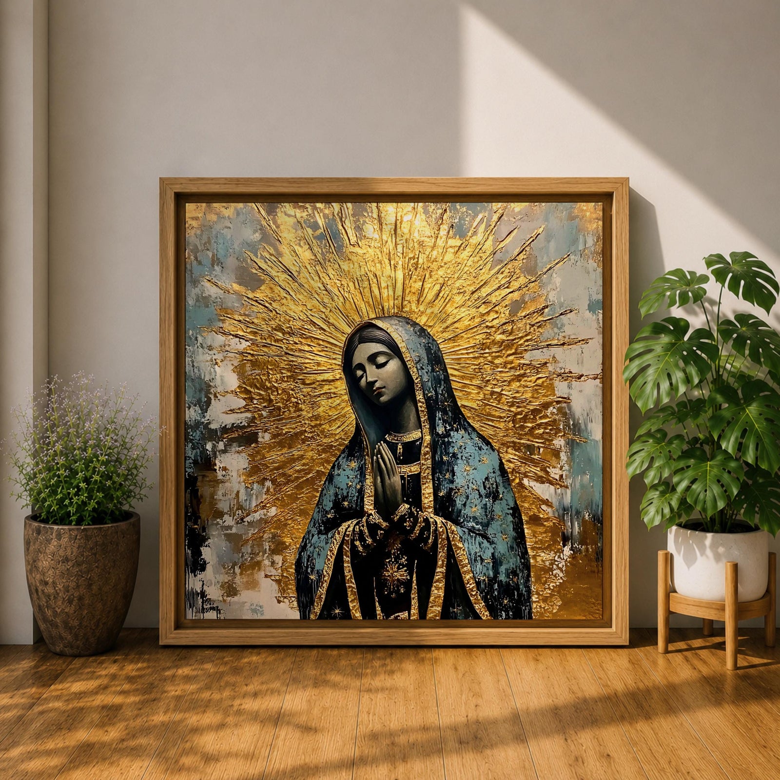 Our Lady of Guadalupe Wall Art La Guadalupana Framed Canvas Rustic Catholic Home Decor