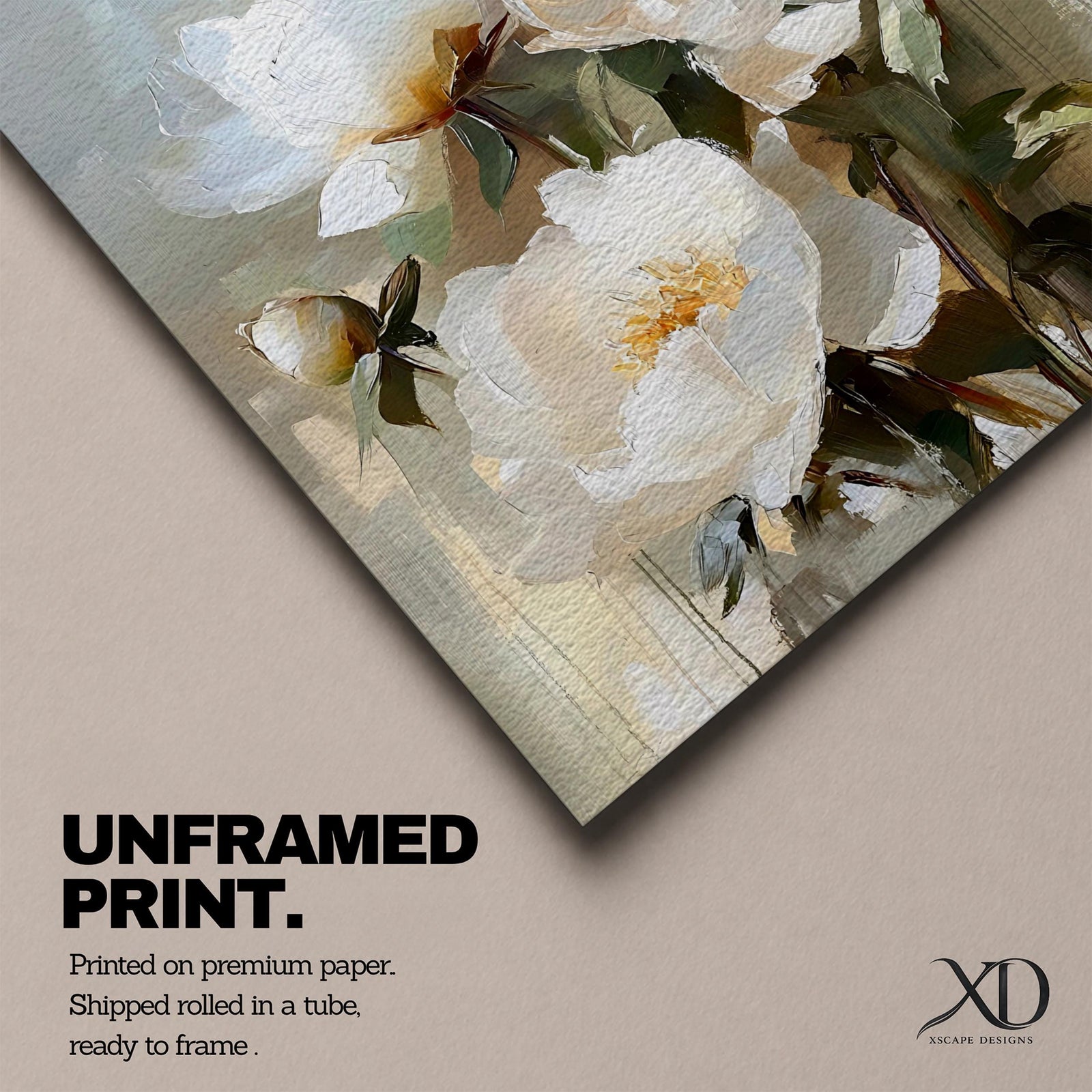 White Peony Wall Art Paeonia Framed Canvas Botanical Impasto Neutral Farmhouse Cottage Home Decor