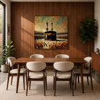 Kaaba Wall Art Sacred Mosque Framed Canvas Makkah Impasto Islamic Rustic Home Decor