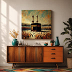 Kaaba Wall Art Sacred Mosque Framed Canvas Makkah Impasto Islamic Rustic Home Decor