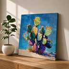 Prickly Pear Cactus Wall Art Southwestern Boho Framed Canvas Impasto Desert Nature Home Decor