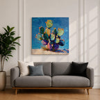 Prickly Pear Cactus Wall Art Southwestern Boho Framed Canvas Impasto Desert Nature Home Decor
