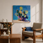 Prickly Pear Cactus Wall Art Southwestern Boho Framed Canvas Impasto Desert Nature Home Decor