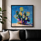 Prickly Pear Cactus Wall Art Southwestern Boho Framed Canvas Impasto Desert Nature Home Decor