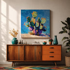 Prickly Pear Cactus Wall Art Southwestern Boho Framed Canvas Impasto Desert Nature Home Decor