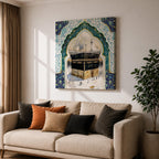 Kaaba Wall Art Masjid al Haram Framed Canvas Mecca Watercolor Islamic Boho Home Decor