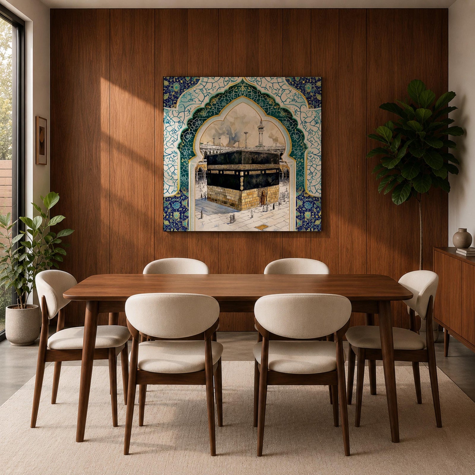 Kaaba Wall Art Masjid al Haram Framed Canvas Mecca Watercolor Islamic Boho Home Decor