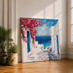 Santorini Greece Wall Art Mediterranean Village Framed Canvas Coastal Impasto Landscape Living Room Decor