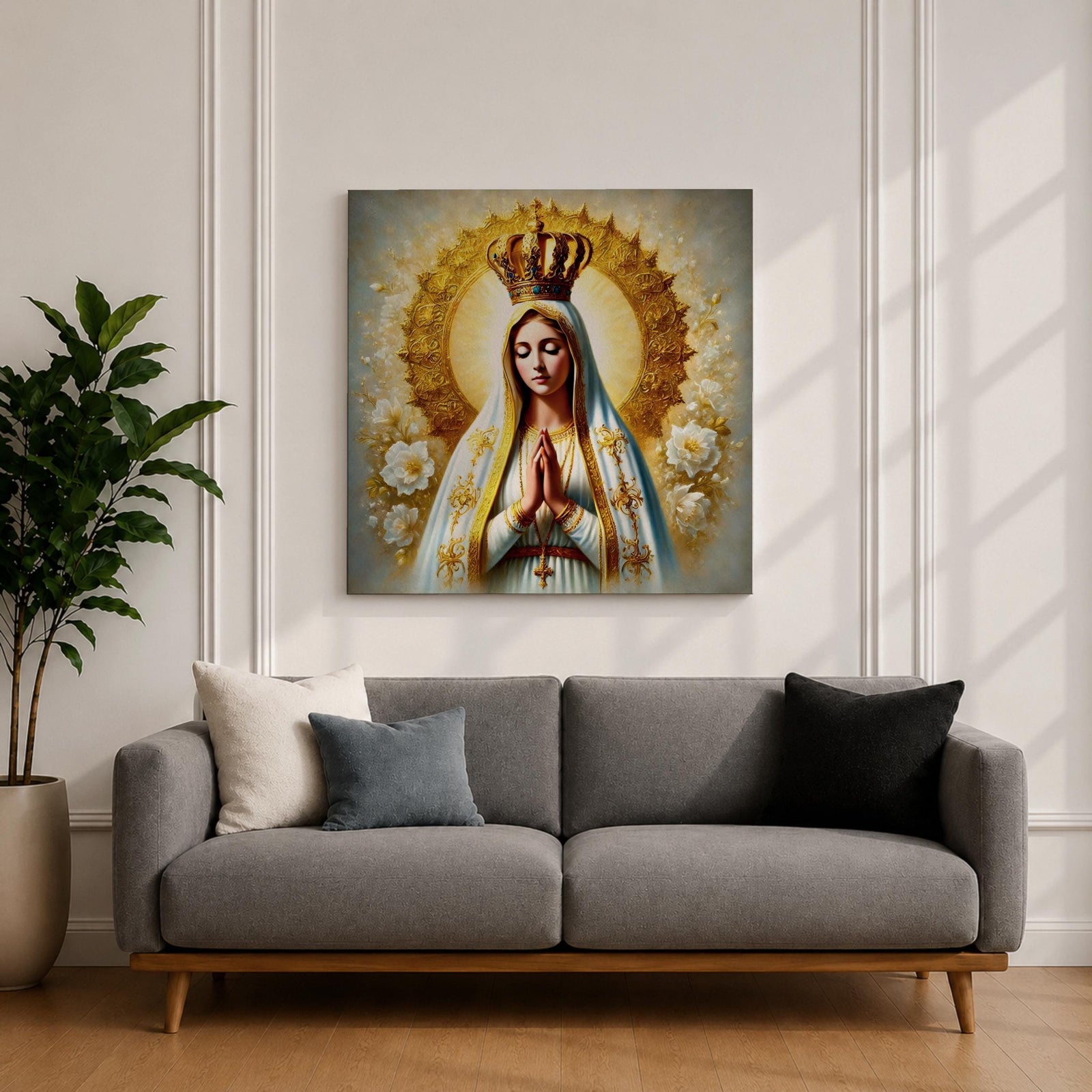 Our Lady of Fatima Wall Art Queen of Heaven Framed Canvas Catholic Home Decor
