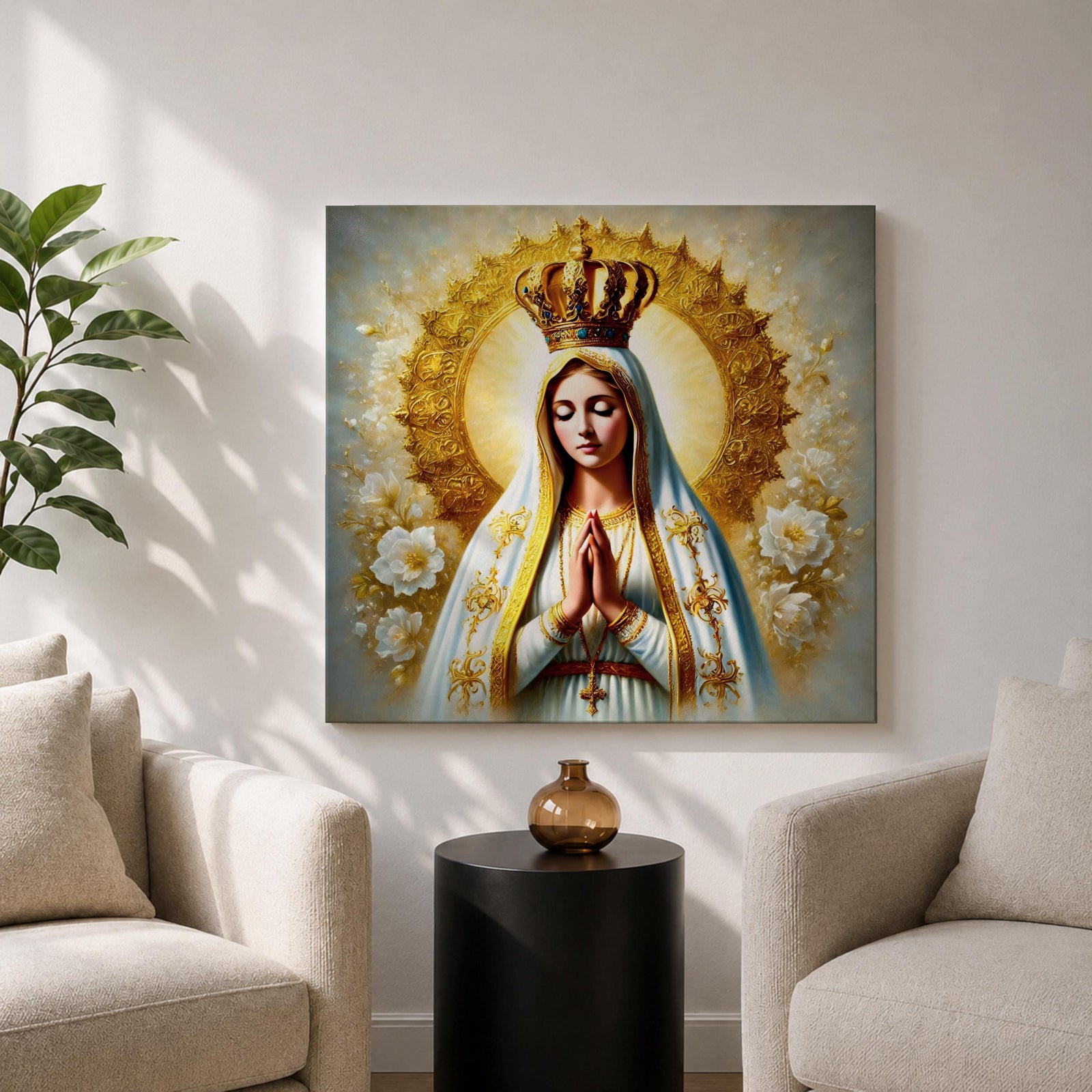 Our Lady of Fatima Wall Art Queen of Heaven Framed Canvas Catholic Home Decor