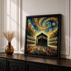 Kaaba Wall Art Masjid al Haram Framed Canvas Mecca Abstract Impasto Islamic Home Decor