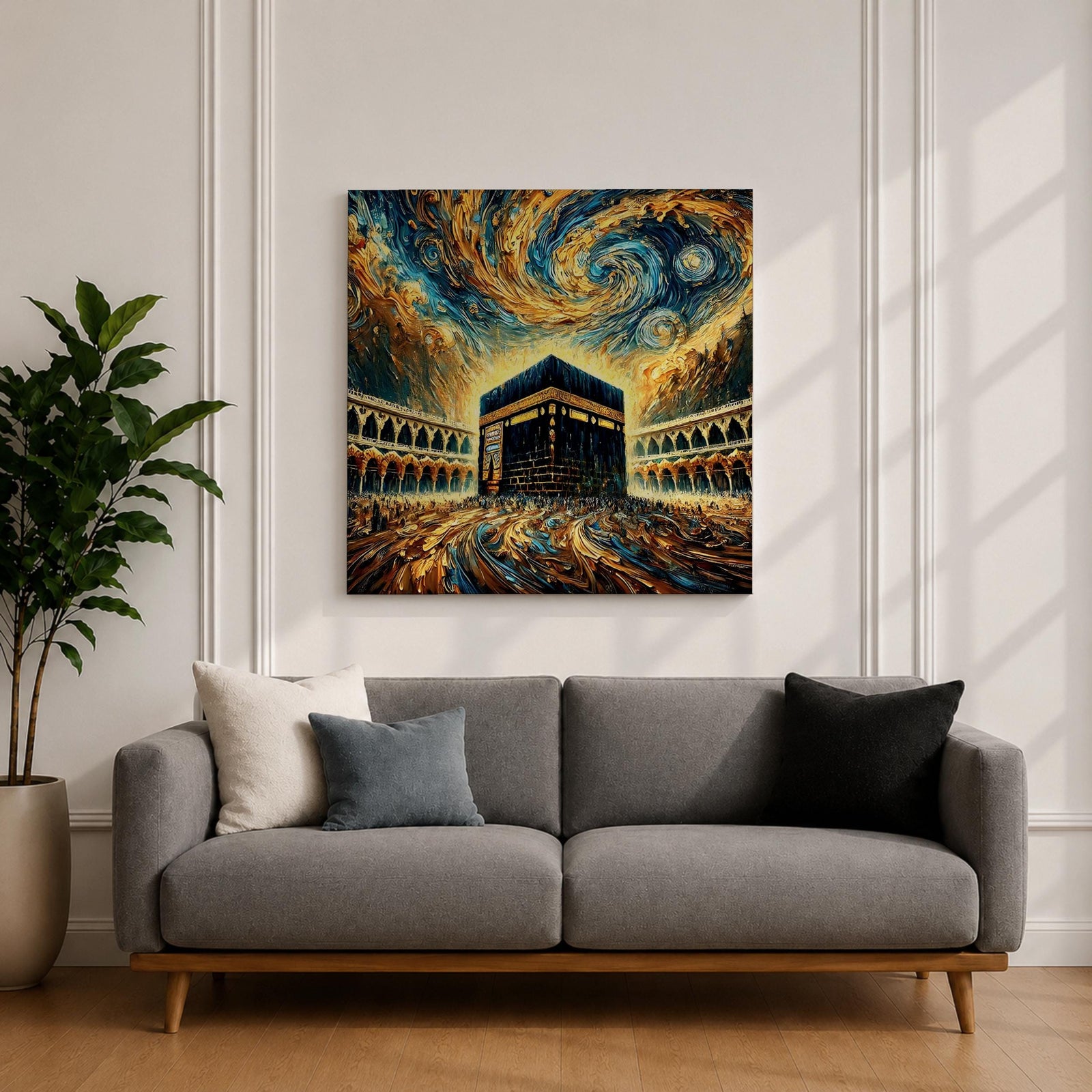 Kaaba Wall Art Masjid al Haram Framed Canvas Mecca Abstract Impasto Islamic Home Decor