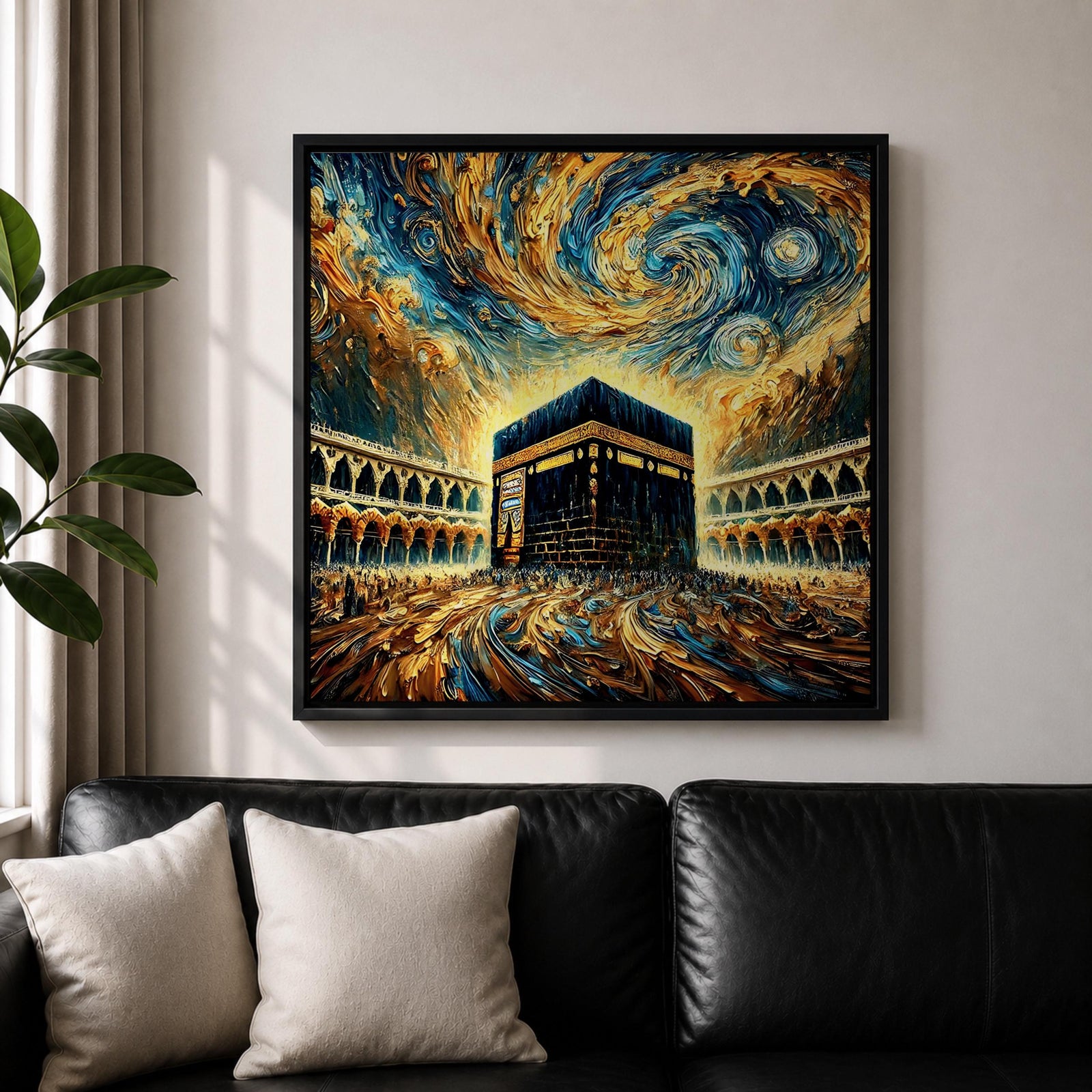 Kaaba Wall Art Masjid al Haram Framed Canvas Mecca Abstract Impasto Islamic Home Decor