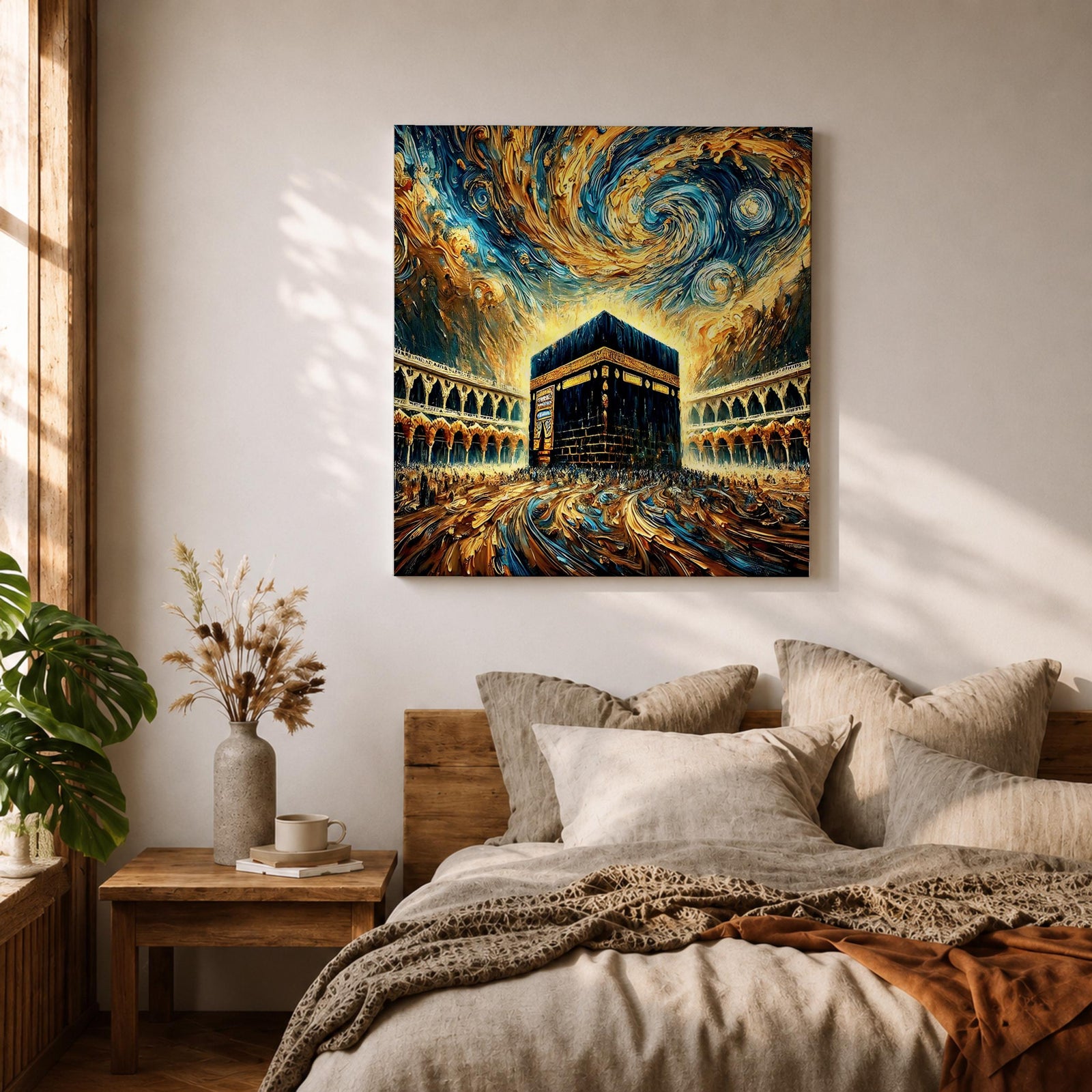 Kaaba Wall Art Masjid al Haram Framed Canvas Mecca Abstract Impasto Islamic Home Decor