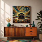 Kaaba Wall Art Masjid al Haram Framed Canvas Mecca Abstract Impasto Islamic Home Decor
