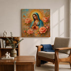Our Lady of Guadalupe Wall Art La Guadalupana Framed Canvas Floral Catholic Home Decor