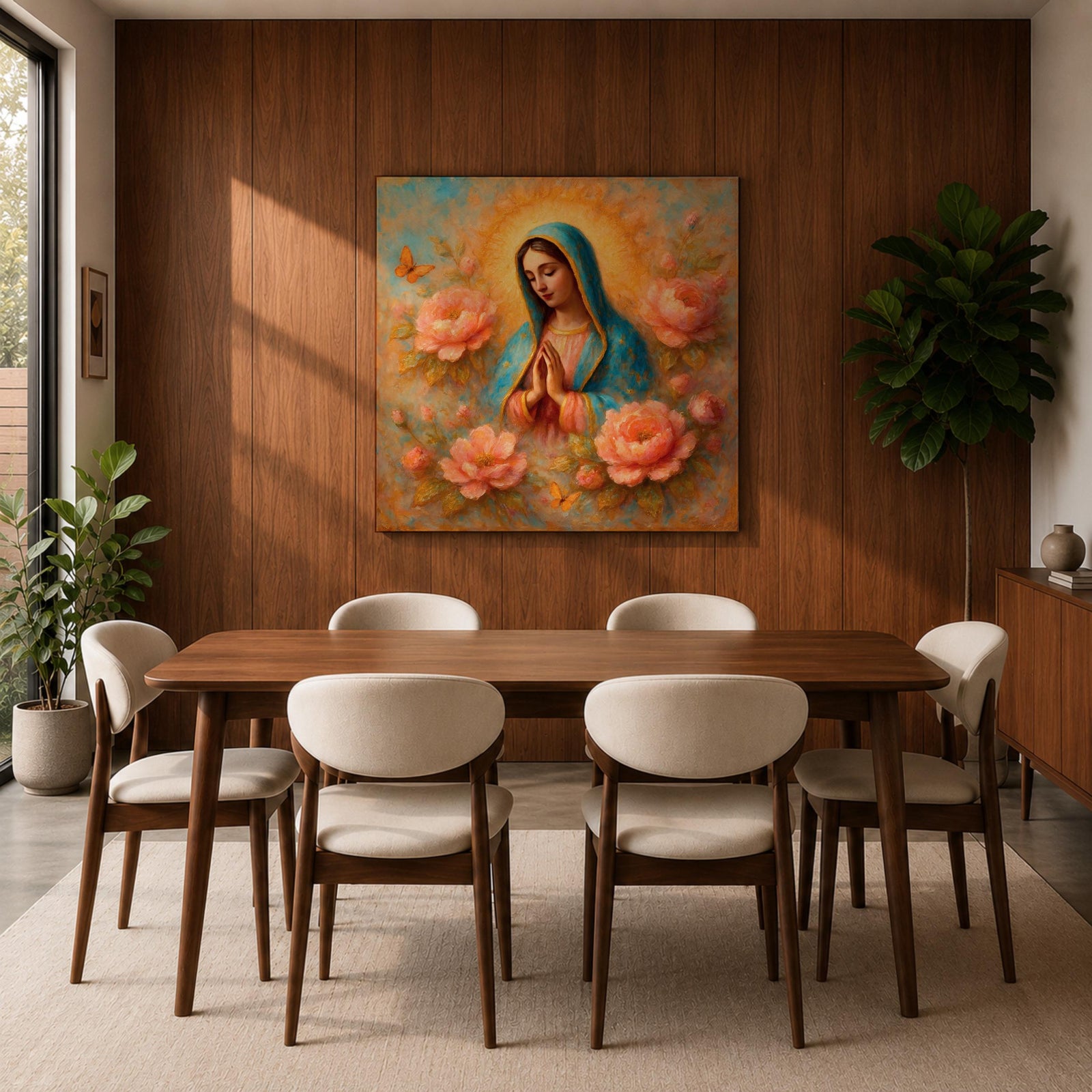 Our Lady of Guadalupe Wall Art La Guadalupana Framed Canvas Floral Catholic Home Decor