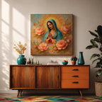 Our Lady of Guadalupe Wall Art La Guadalupana Framed Canvas Floral Catholic Home Decor