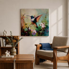Hummingbird Wall Art Garden Bird Framed Canvas Floral Nature Impasto Boho Home Decor