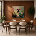 Hummingbird Wall Art Garden Bird Framed Canvas Floral Nature Impasto Boho Home Decor