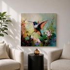 Hummingbird Wall Art Garden Bird Framed Canvas Floral Nature Impasto Boho Home Decor
