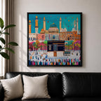 Kaaba Wall Art Masjid al Haram Framed Canvas Mecca Islamic Nursery Kids Room Decor