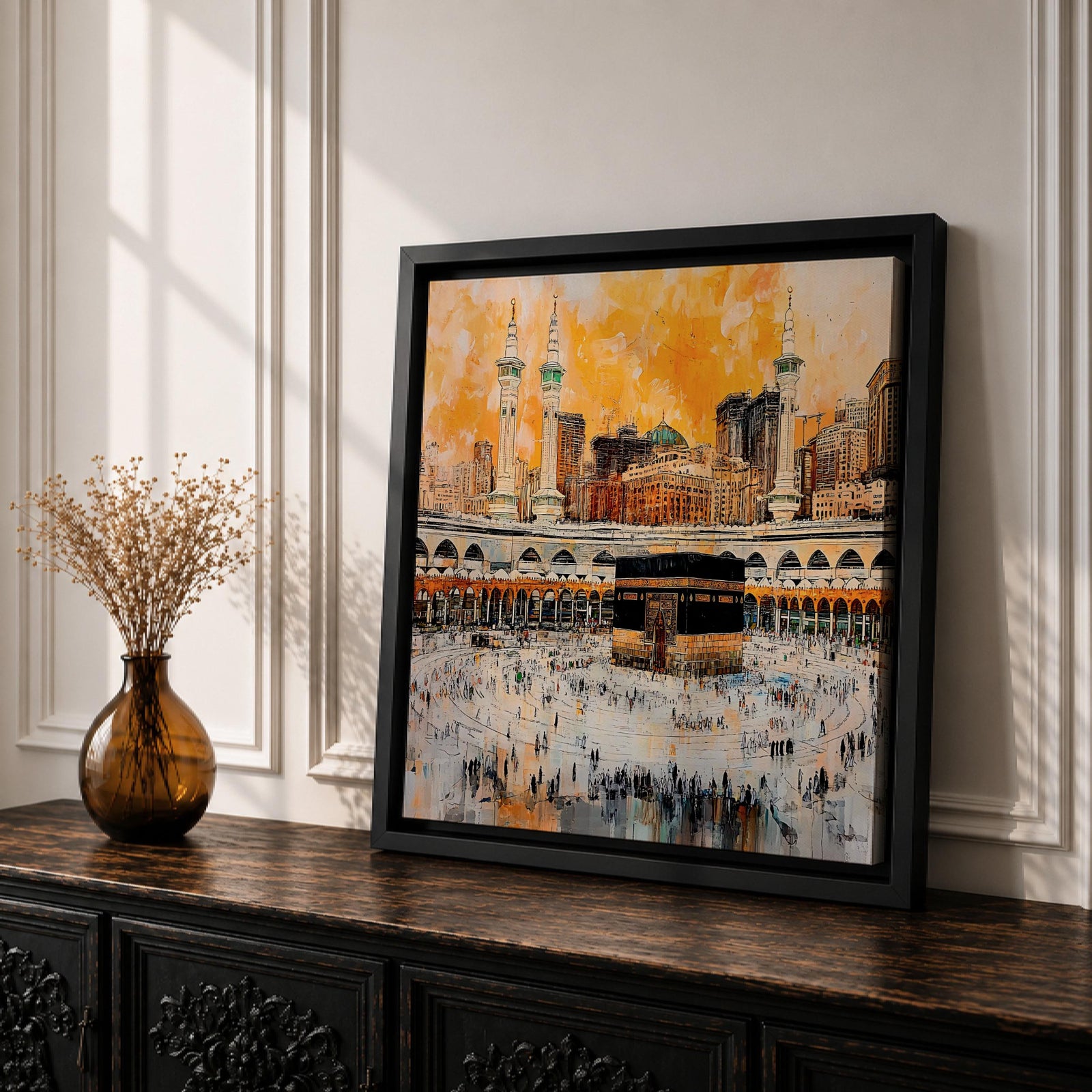Kaaba Wall Art Masjid Haram Framed Canvas Mecca Prayer Room Islamic Rustic Home Decor