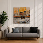 Kaaba Wall Art Masjid Haram Framed Canvas Mecca Prayer Room Islamic Rustic Home Decor