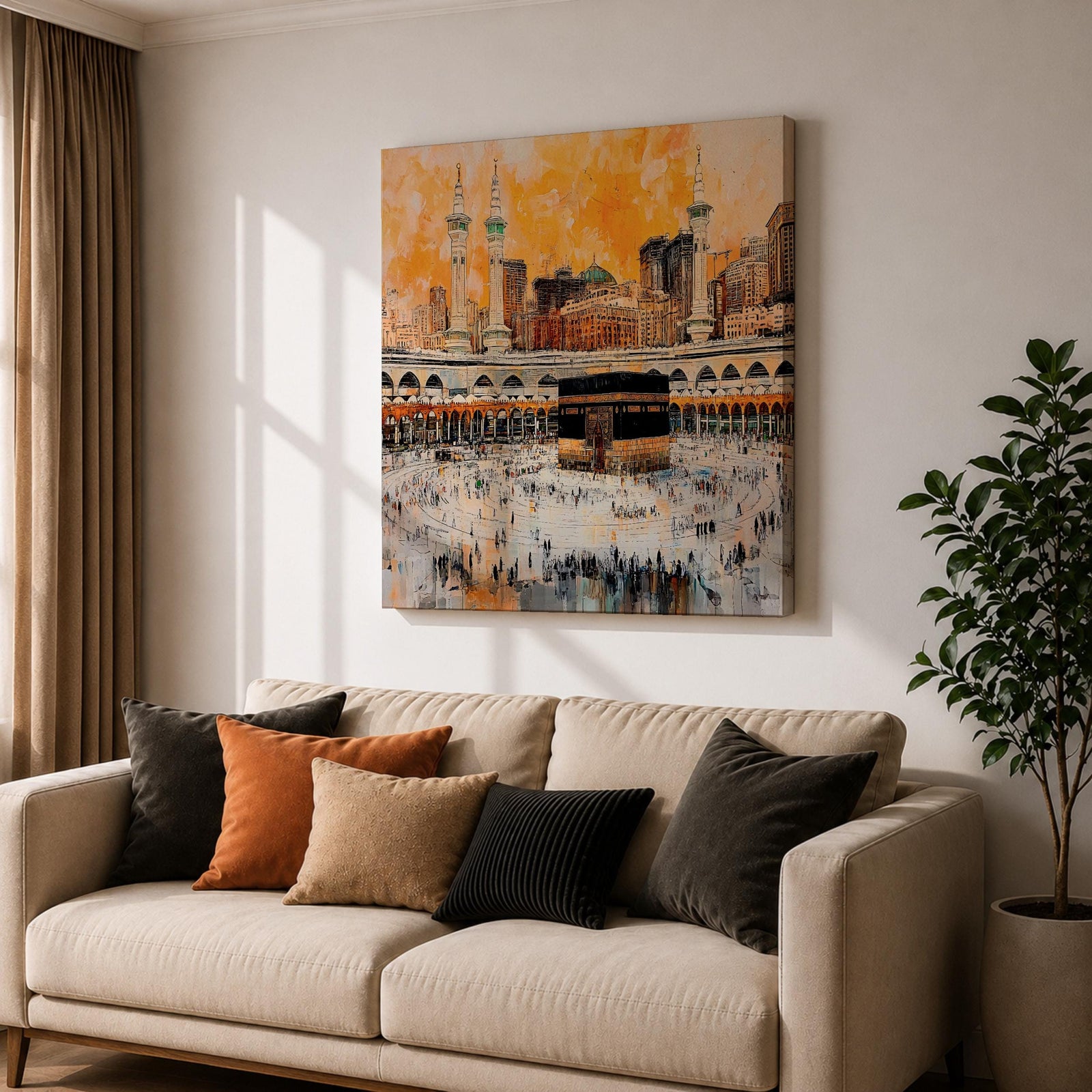 Kaaba Wall Art Masjid Haram Framed Canvas Mecca Prayer Room Islamic Rustic Home Decor