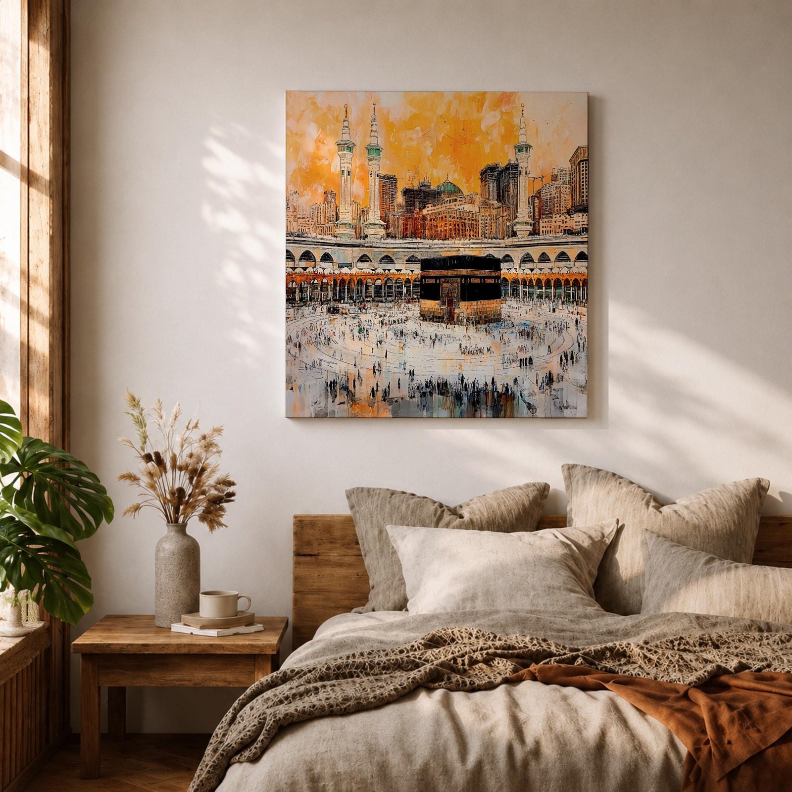 Kaaba Wall Art Masjid Haram Framed Canvas Mecca Prayer Room Islamic Rustic Home Decor