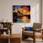 Mosque Wall Art Masjid Landscape Framed Canvas Sunset Impasto Islamic Home Decor