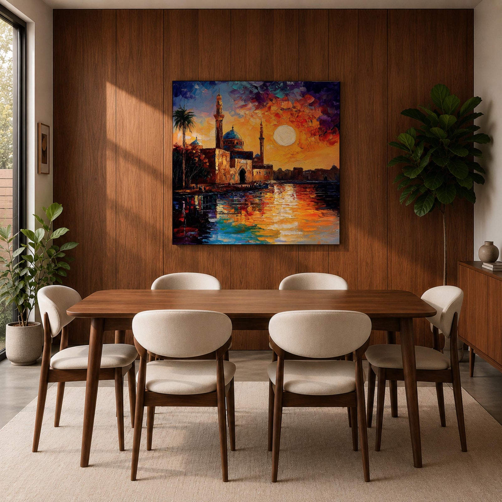 Mosque Wall Art Masjid Landscape Framed Canvas Sunset Impasto Islamic Home Decor