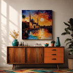 Mosque Wall Art Masjid Landscape Framed Canvas Sunset Impasto Islamic Home Decor