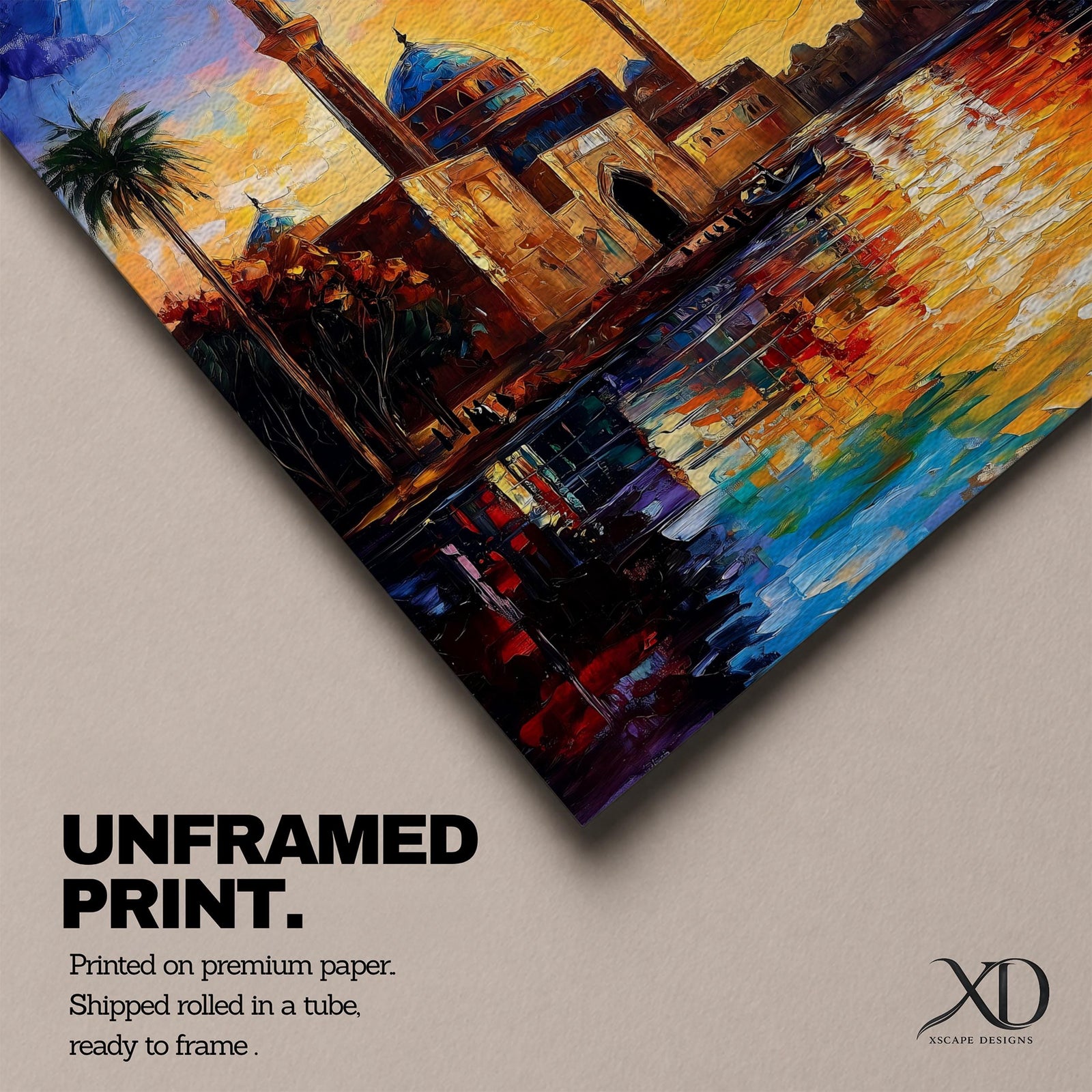Mosque Wall Art Masjid Landscape Framed Canvas Sunset Impasto Islamic Home Decor