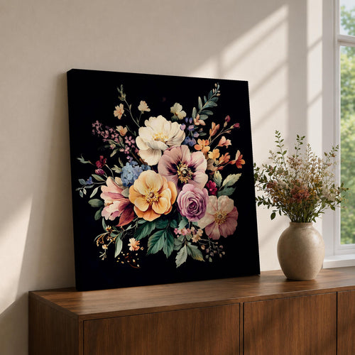 Dark Floral Bouquet Wall Art Botanical Flower Arrangement Framed Canvas Boho Home Decor