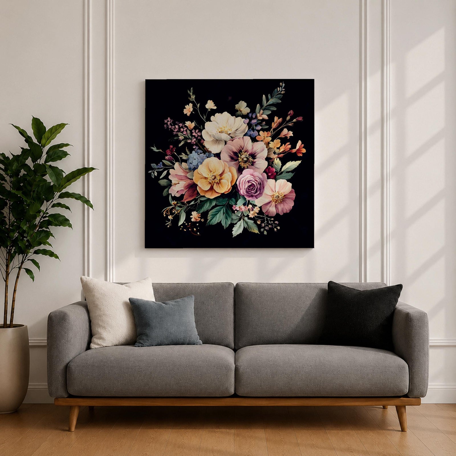 Dark Floral Bouquet Wall Art Botanical Flower Arrangement Framed Canvas Boho Home Decor