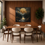 Moon Mountain Wall Art Night Landscape Framed Canvas Forest River Rustic Home Decor