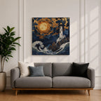 Lighthouse Wall Art Nautical Beacon Tower Framed Canvas Coastal Moonlit Seascape Living Room Decor