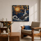 Lighthouse Wall Art Nautical Beacon Tower Framed Canvas Coastal Moonlit Seascape Living Room Decor
