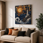 Lighthouse Wall Art Nautical Beacon Tower Framed Canvas Coastal Moonlit Seascape Living Room Decor