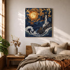 Lighthouse Wall Art Nautical Beacon Tower Framed Canvas Coastal Moonlit Seascape Living Room Decor