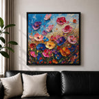 Wildflower Meadow Wall Art Botanical Garden Framed Canvas Impasto Floral Boho Home Decor