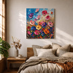 Wildflower Meadow Wall Art Botanical Garden Framed Canvas Impasto Floral Boho Home Decor