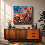 Wildflower Meadow Wall Art Botanical Garden Framed Canvas Impasto Floral Boho Home Decor