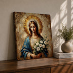 Virgin Mary Wall Art Our Lady of Grace Framed Canvas Impasto Catholic Home Decor