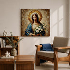 Virgin Mary Wall Art Our Lady of Grace Framed Canvas Impasto Catholic Home Decor