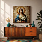 Virgin Mary Wall Art Our Lady of Grace Framed Canvas Impasto Catholic Home Decor
