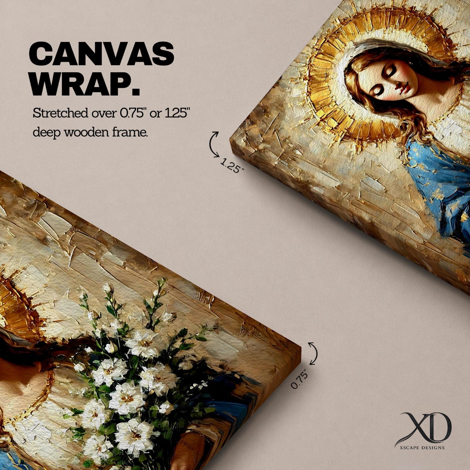 Virgin Mary Wall Art Our Lady of Grace Framed Canvas Impasto Catholic Home Decor