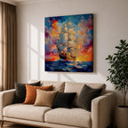 Sailing Ship Wall Art Tall Ship Framed Canvas Nautical Maritime Impasto Coastal Home Decor